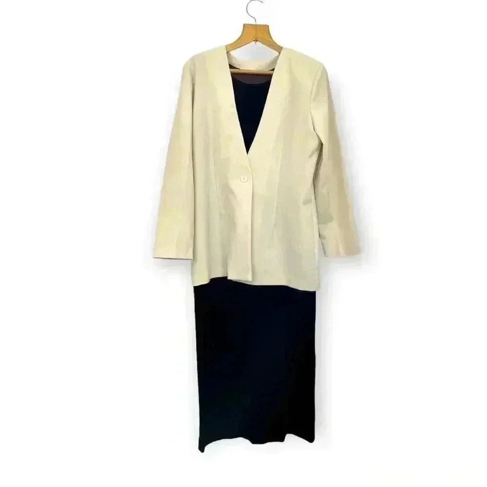 2PC VTG Jonathan Logan Brown Velvetβ Dress & Blazer MEDIUM Beige Women's